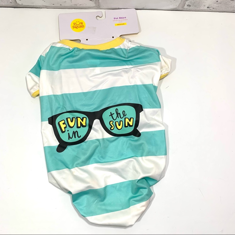 Sun Squad Aqua White Striped Medium Pet Shirt - NWT
